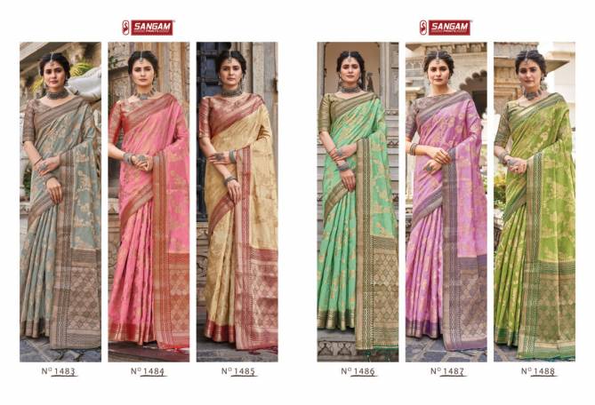 Sangam Alekha Fancy Designer Ethnic Wear Handloom Silk 	Handwoven SilkSaree Collection
